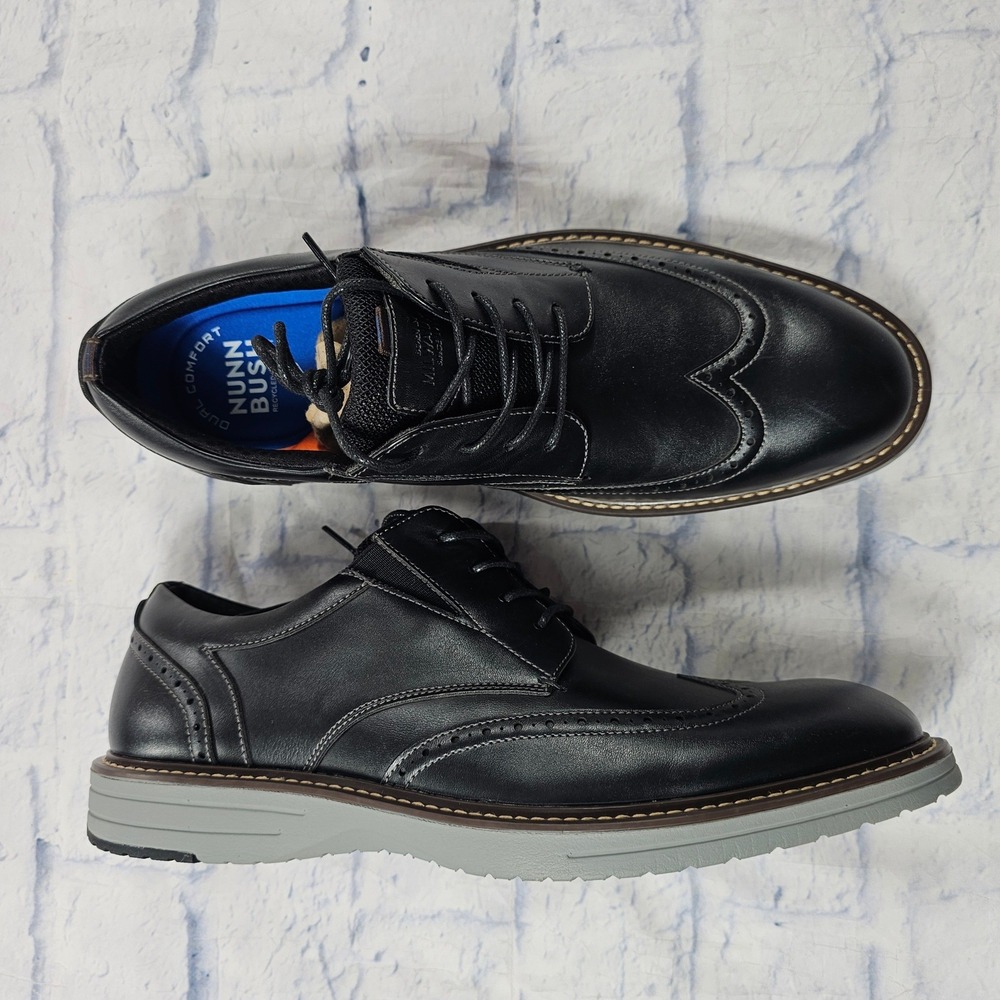 Nunn Bush Wingtip Oxford Mens 10 Black Dual Comfort Brogue Dress Shoes